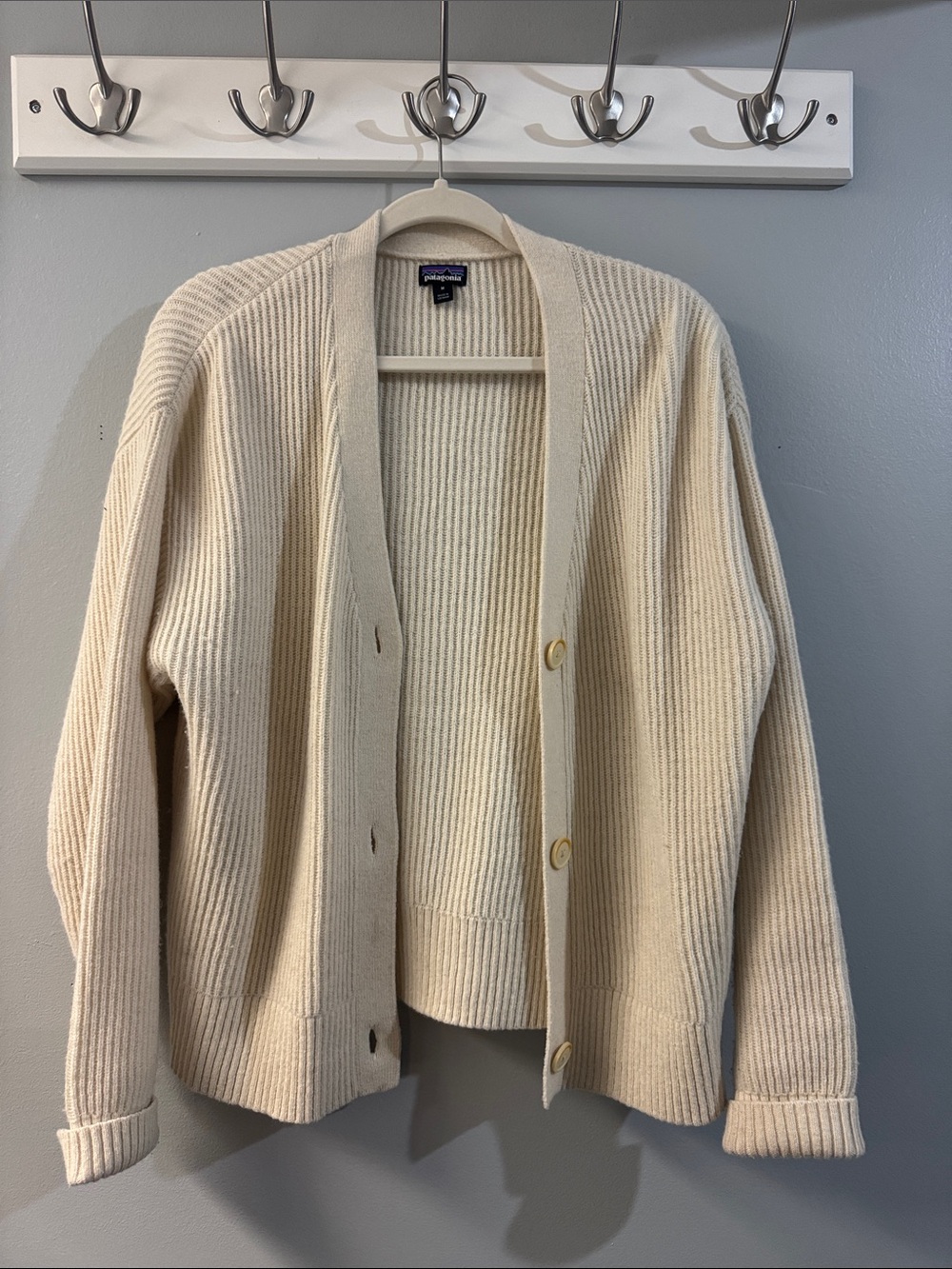 Patagonia Ivory Ribbed Button-Up Cardigan